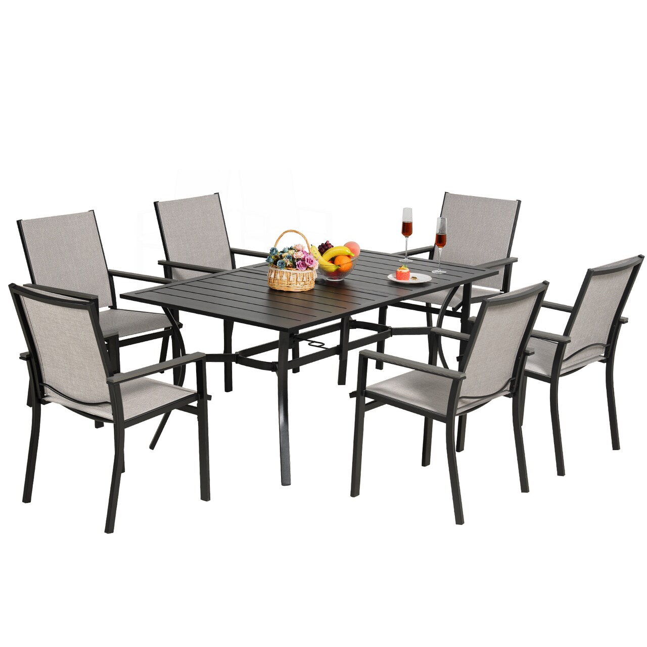 MEOOEM Patio Dining Set Outdoor Furniture Bistro Metal Table Side Table and Metal Stackable Chairs; Black
